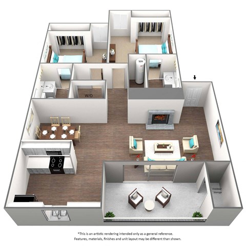 Floor plan for 2 beds, 2 baths, 963 sqft